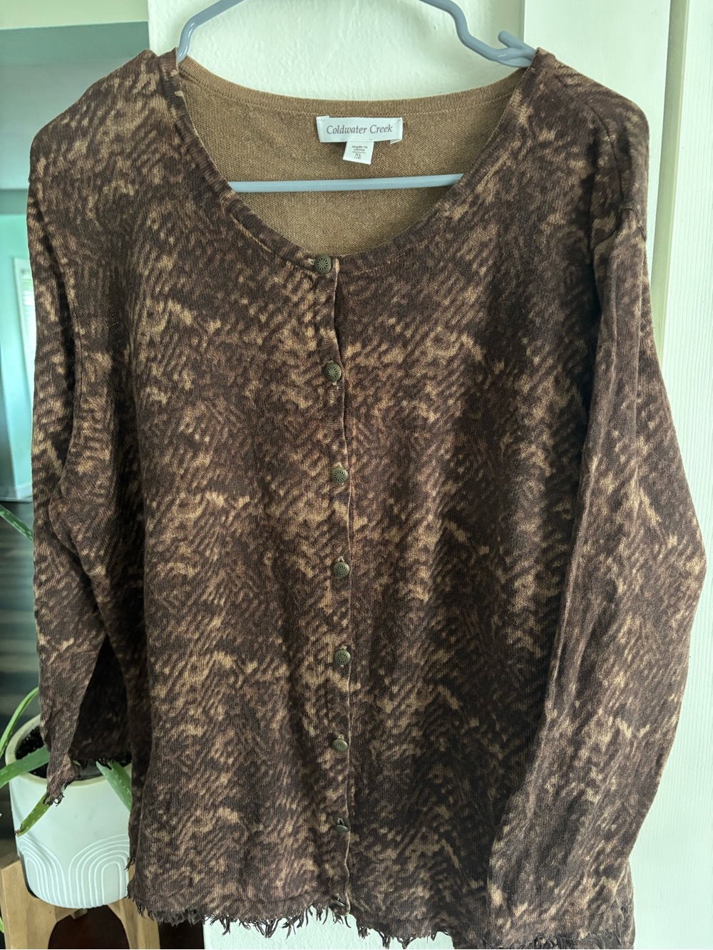 Coldwater Creek Brown Printed Button-Front Women's Top